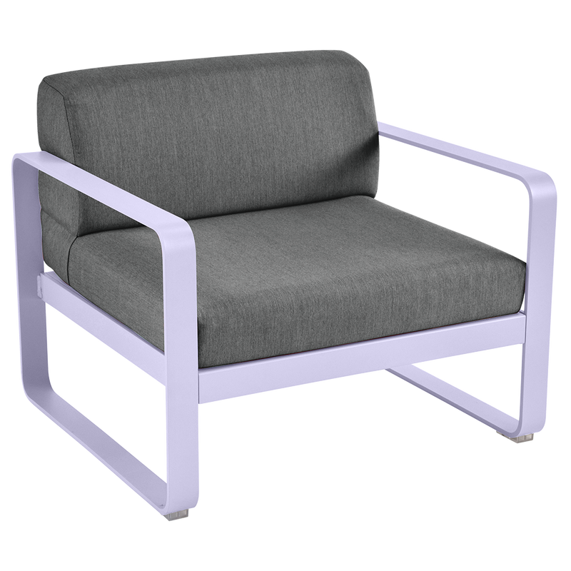 Load image into Gallery viewer, Fermob Bellevie outdoor lounge armchair– Marshmallow frame with Graphite Grey fabric cushions