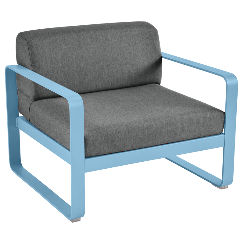 Load image into Gallery viewer, Fermob Bellevie outdoor lounge armchair– Maya Blue frame with Graphite Grey fabric cushions
