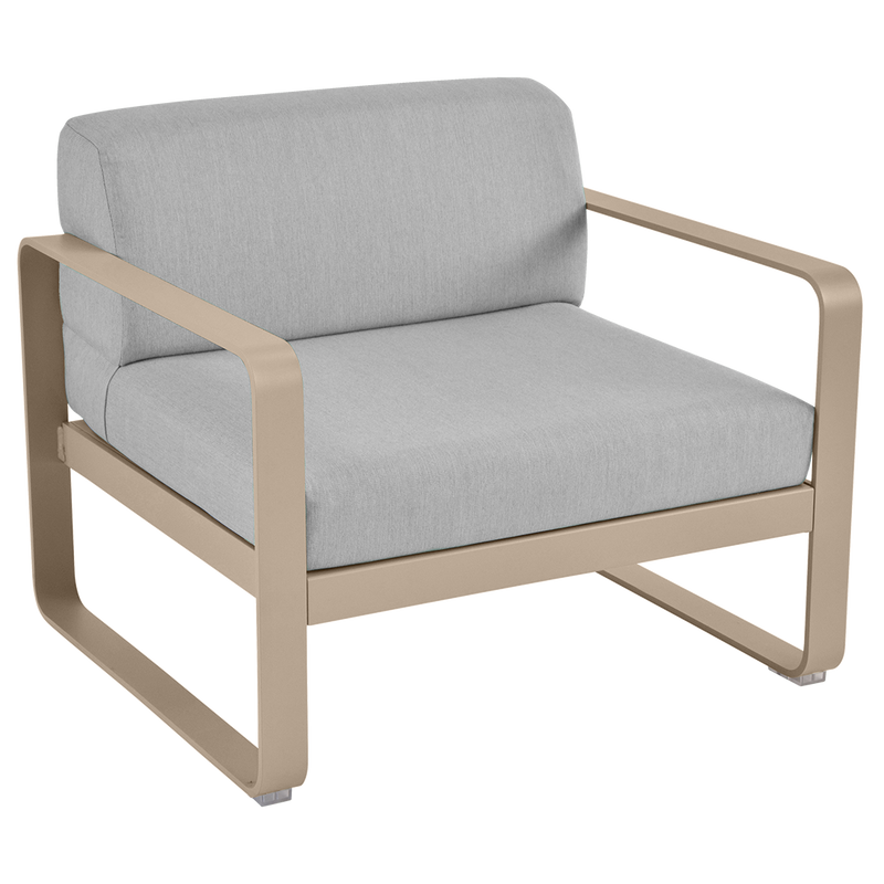 Load image into Gallery viewer, Fermob Bellevie outdoor lounge armchair– Nutmeg frame with Flannel Grey fabric cushions