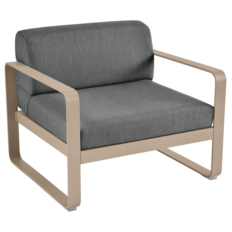 Load image into Gallery viewer, Fermob Bellevie outdoor lounge armchair– Nutmeg frame with Graphite Grey fabric cushions