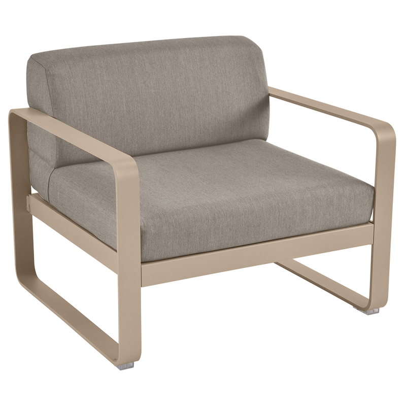 Load image into Gallery viewer, Fermob Bellevie outdoor lounge armchair– Nutmeg frame with Grey Taupe fabric cushions