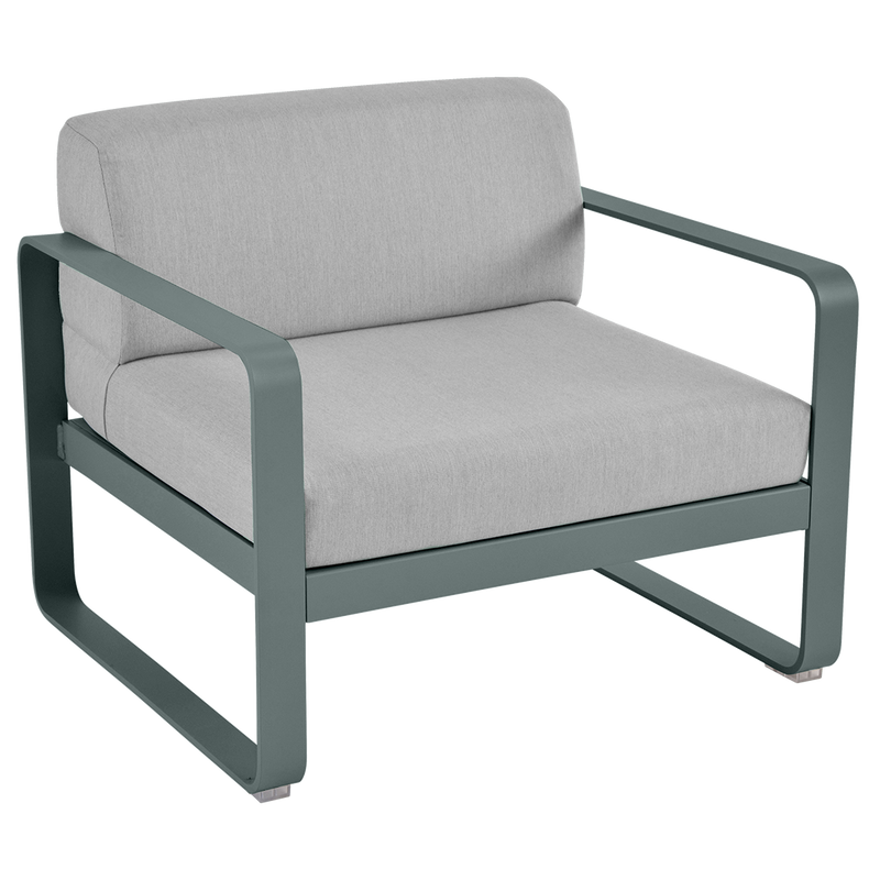Load image into Gallery viewer, Fermob Bellevie outdoor lounge armchair– Storm Grey frame with Flannel Grey fabric cushions