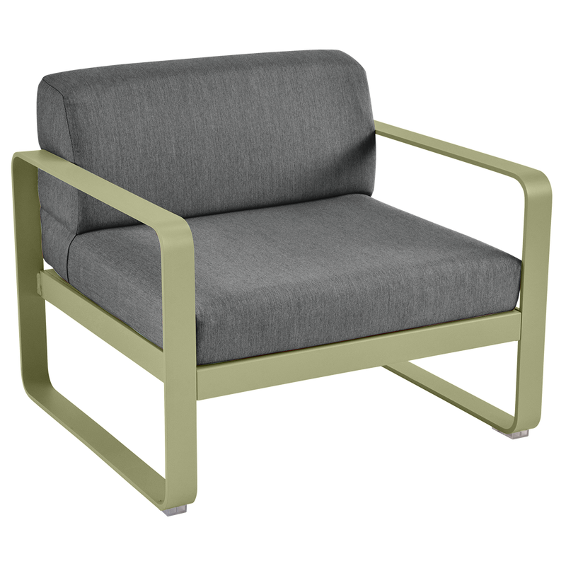 Load image into Gallery viewer, Fermob Bellevie outdoor lounge armchair– Willow Green frame with Graphite Grey fabric cushions