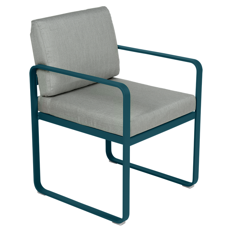 Load image into Gallery viewer, Fermob Bellevie dining armchair– Acapulco Blue frame with Flannel Grey fabric cushions