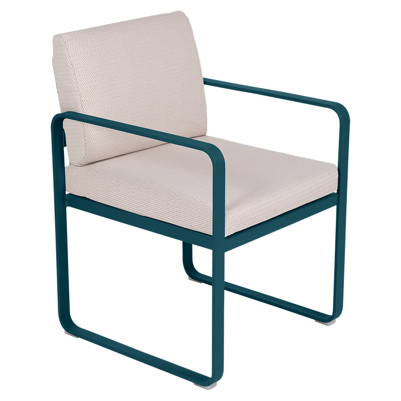 Load image into Gallery viewer, Fermob Bellevie dining armchair– Acapulco Blue frame with Pearl fabric cushions