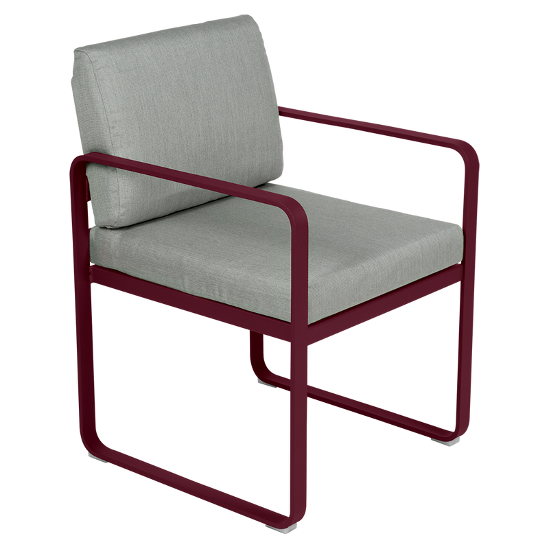 Load image into Gallery viewer, Fermob Bellevie dining armchair– Black Cherry frame with Flannel Grey fabric cushions