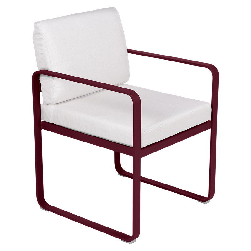 Load image into Gallery viewer, Fermob Bellevie dining armchair– Black Cherry frame with Off-White fabric cushions