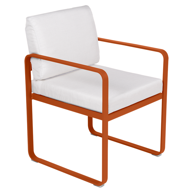 Load image into Gallery viewer, Fermob Bellevie dining armchair– Candied Orange frame with Off-White fabric cushions