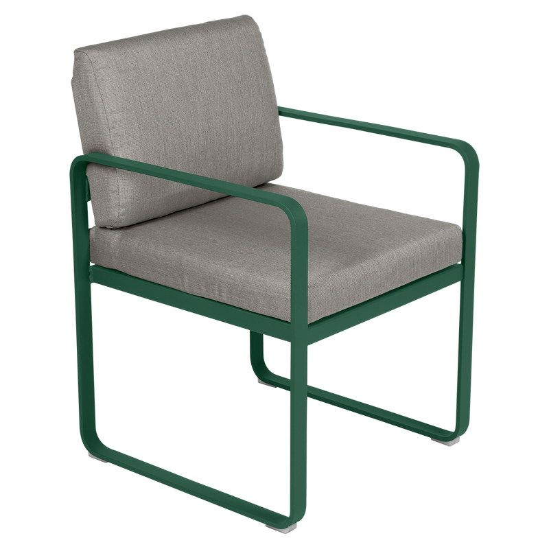Load image into Gallery viewer, Fermob Bellevie dining armchair– Cedar Green frame with Grey Taupe fabric cushions