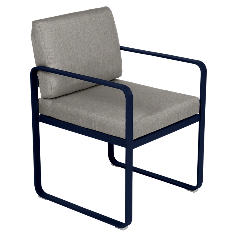 Load image into Gallery viewer, Fermob Bellevie dining armchair– Deep Blue frame with Grey Taupe fabric cushions