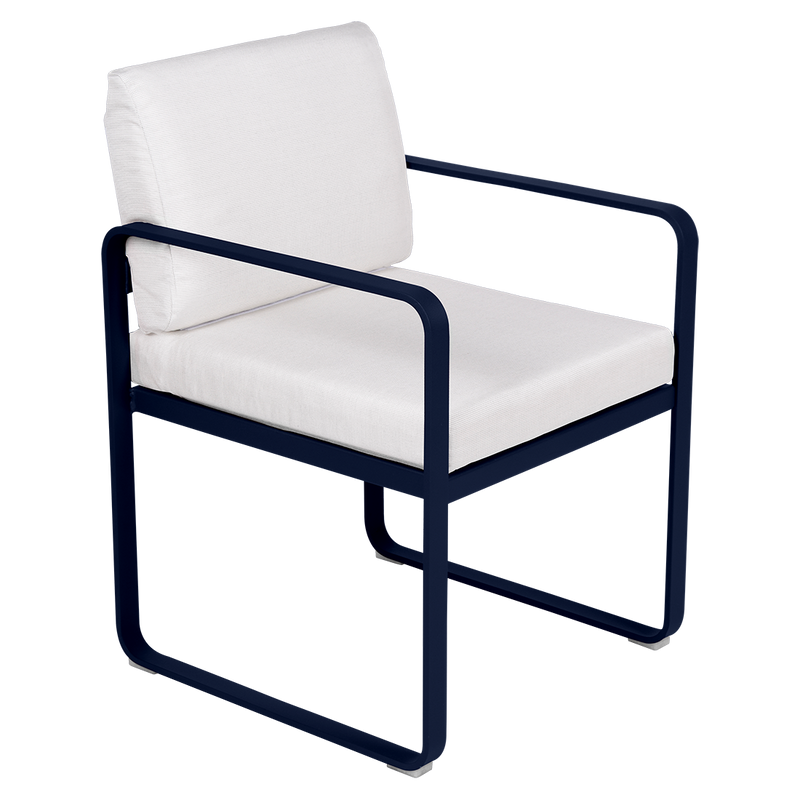 Load image into Gallery viewer, Fermob Bellevie dining armchair– Deep Blue frame with Off-White fabric cushions