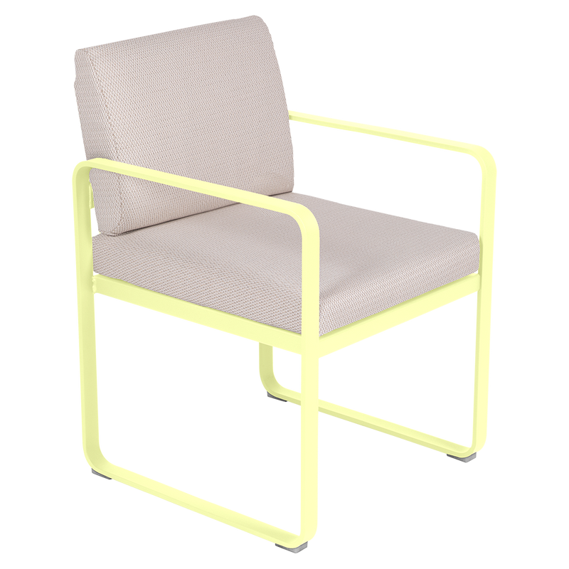 Load image into Gallery viewer, Fermob Bellevie dining armchair– Frosted Lemon frame with Pearl fabric cushions