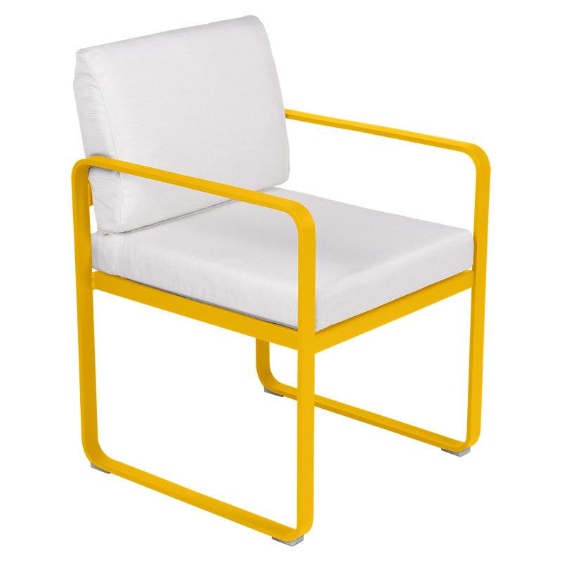 Load image into Gallery viewer, Fermob Bellevie dining armchair– Honey frame with Off-White fabric cushions