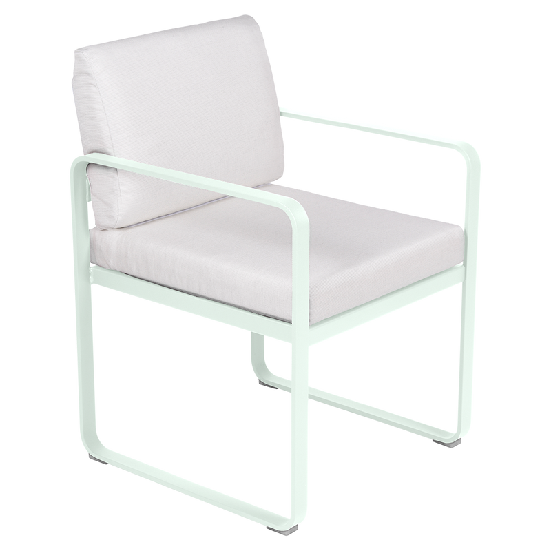 Load image into Gallery viewer, Fermob Bellevie dining armchair– Ice Mint frame with Off-White fabric cushions