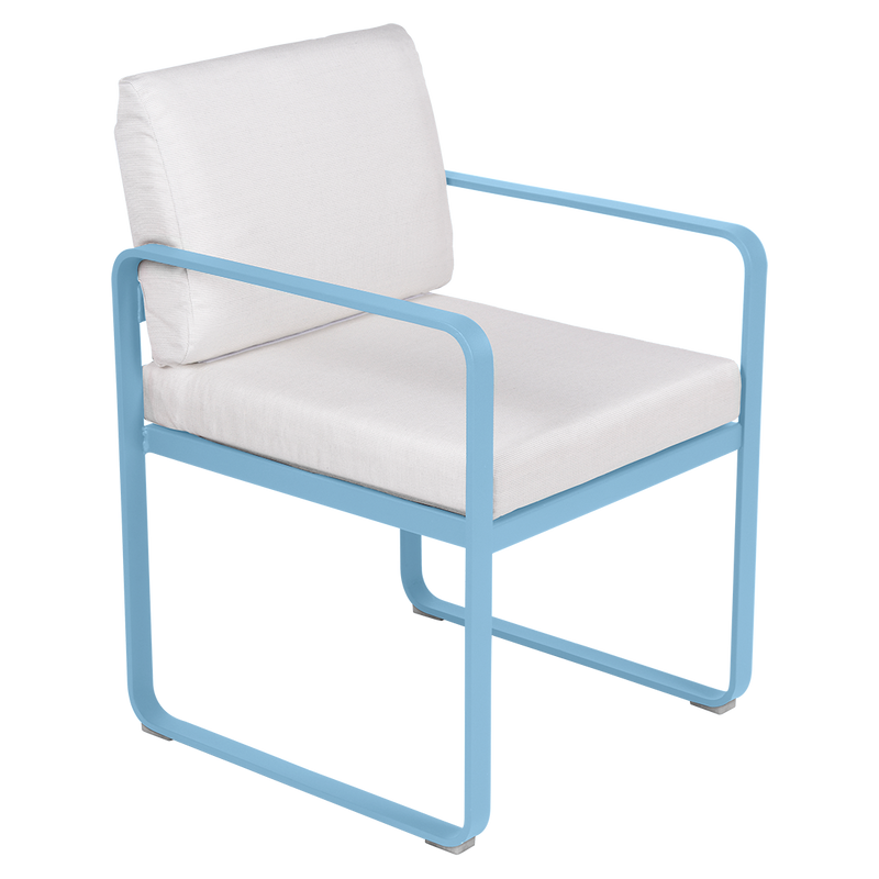 Load image into Gallery viewer, Fermob Bellevie dining armchair– Maya Blue frame with Off-White fabric cushions