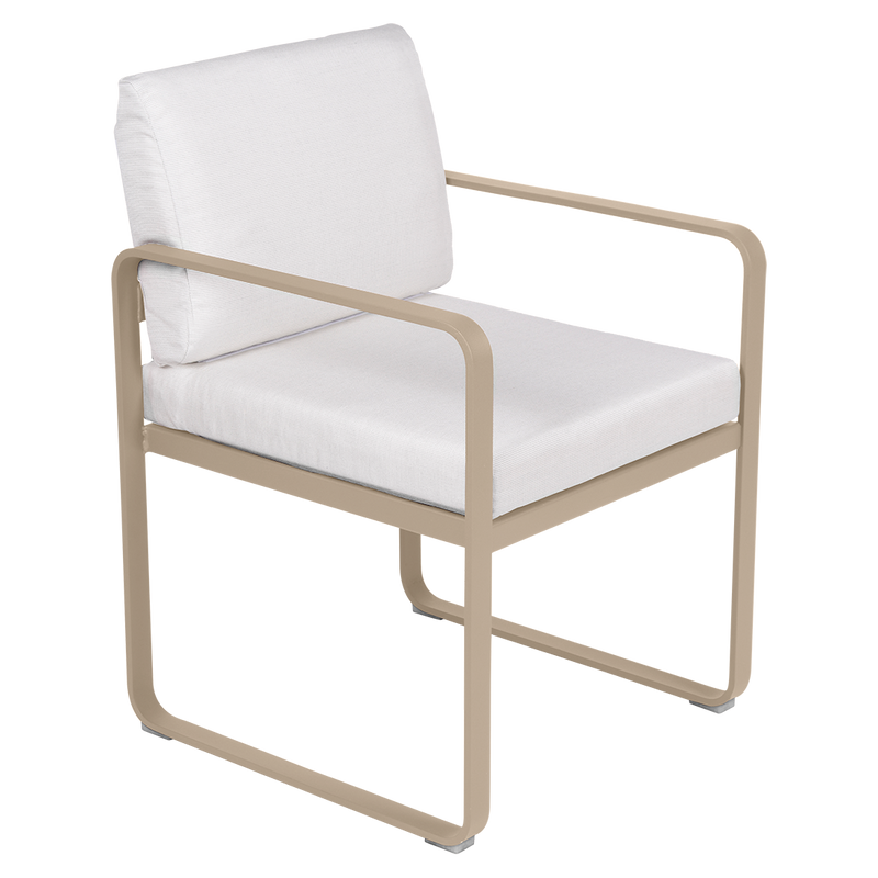 Load image into Gallery viewer, Fermob Bellevie dining armchair– Nutmeg frame with Off-White fabric cushions