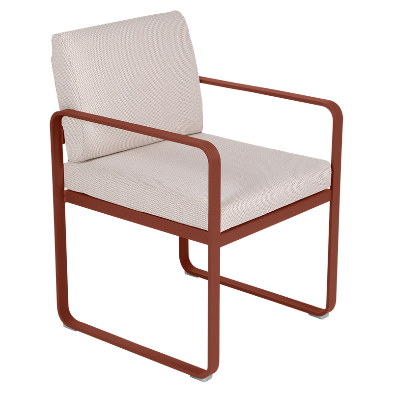 Load image into Gallery viewer, Fermob Bellevie dining armchair– Red Ochre frame with Pearl fabric cushions