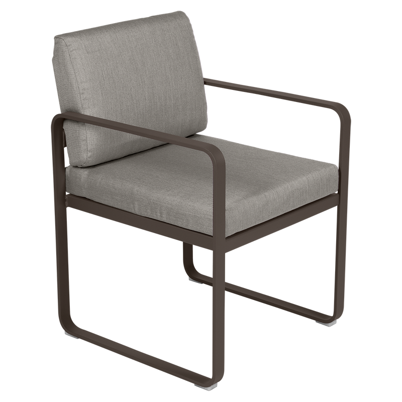 Load image into Gallery viewer, Fermob Bellevie dining armchair– Tonka frame with Grey Taupe fabric cushions