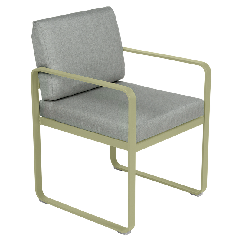 Load image into Gallery viewer, Fermob Bellevie dining armchair– Willow Green frame with Flannel Grey fabric cushions