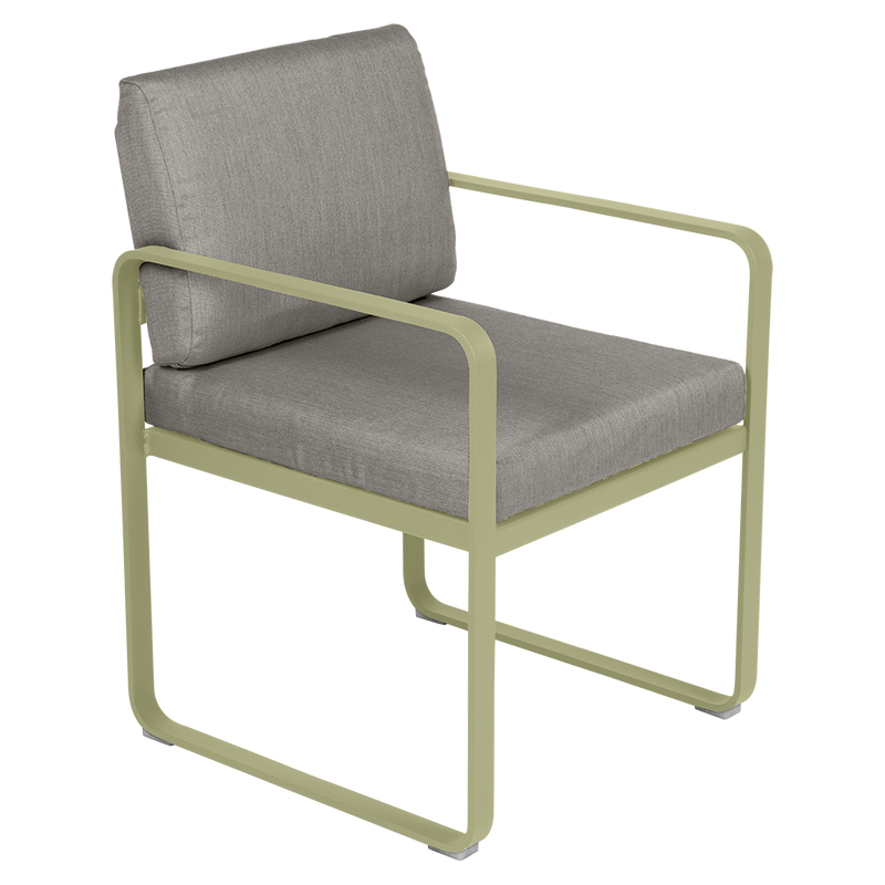 Load image into Gallery viewer, Fermob Bellevie dining armchair– Willow Green frame with Grey Taupe fabric cushions