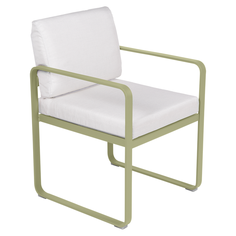 Load image into Gallery viewer, Fermob Bellevie dining armchair– Willow Green frame with Off-White fabric cushions