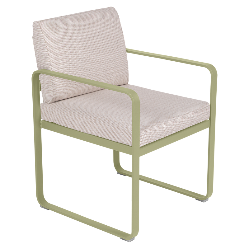 Load image into Gallery viewer, Fermob Bellevie dining armchair– Willow Green frame with Pearl fabric cushions