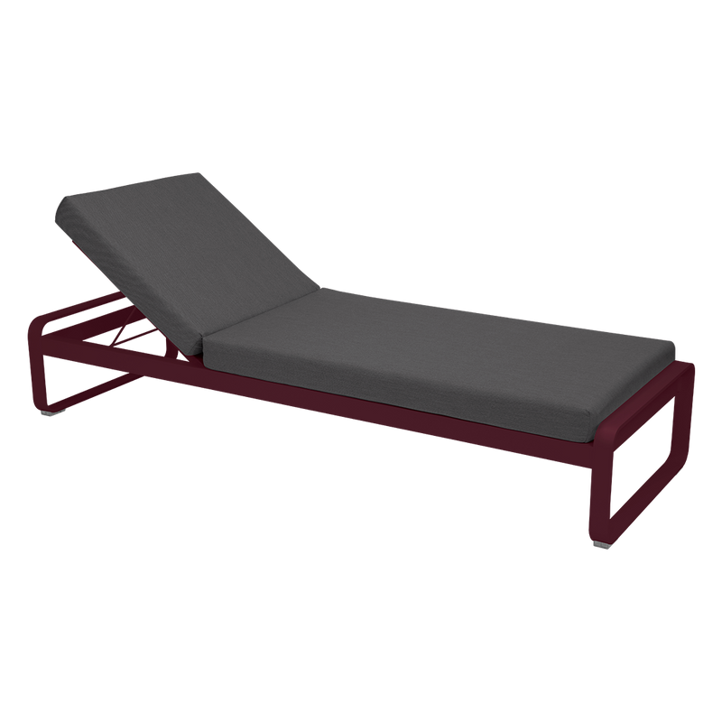 Load image into Gallery viewer, Fermob Bellevie Premium sunlounger– Black Cherry frame with Graphite Grey fabric cushions