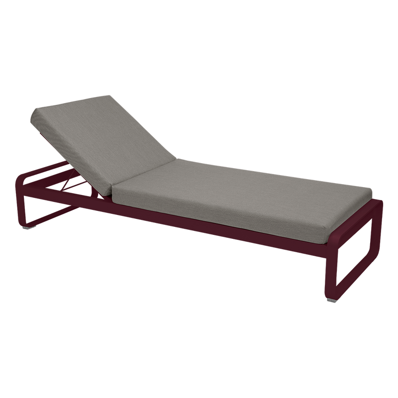 Load image into Gallery viewer, Fermob Bellevie Premium sunlounger– Black Cherry frame with Grey Taupe fabric cushions