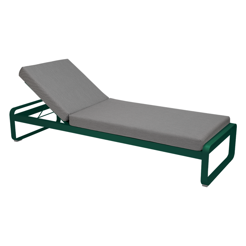 Load image into Gallery viewer, Fermob Bellevie Premium sunlounger– Cedar Green frame with Flannel Grey fabric cushions