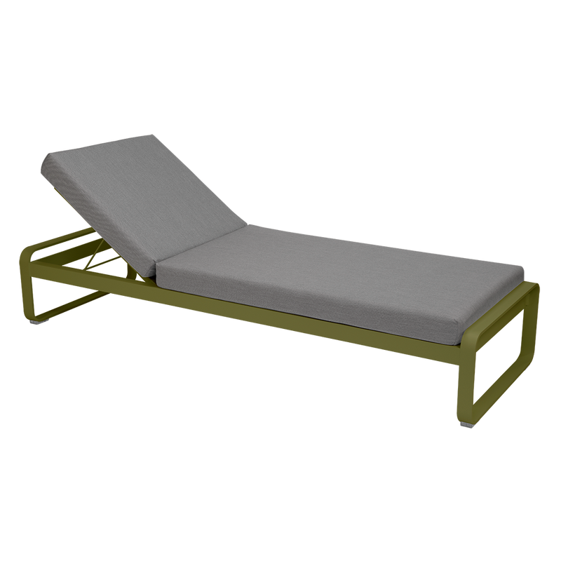 Load image into Gallery viewer, Fermob Bellevie Premium sunlounger– Pesto Green frame with Flannel Grey fabric cushions
