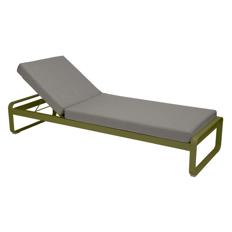 Load image into Gallery viewer, Fermob Bellevie Premium sunlounger– Pesto Green frame with Grey Taupe fabric cushions