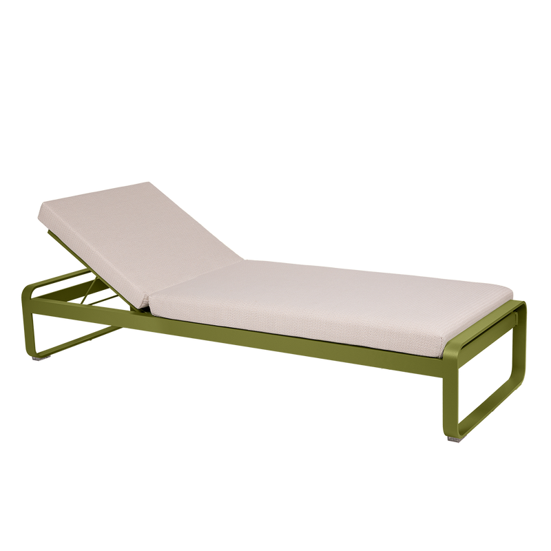 Load image into Gallery viewer, Fermob Bellevie Premium sunlounger– Pesto Green frame with Pearl fabric cushions