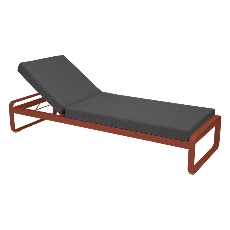 Load image into Gallery viewer, Fermob Bellevie Premium sunlounger– Red Ochre frame with Graphite Grey fabric cushions