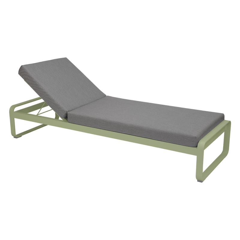 Load image into Gallery viewer, Fermob Bellevie Premium sunlounger– Willow Green frame with Flannel Grey fabric cushions