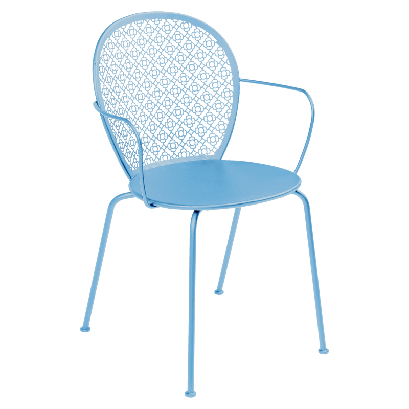 Load image into Gallery viewer, Fermob Lorette Armchair in Maya Blue – romantic metal garden armchair in powder-coated steel