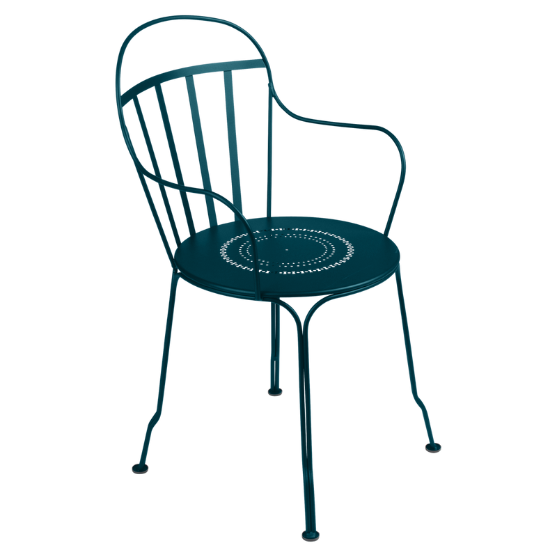 Load image into Gallery viewer, Fermob Louvre Armchair in Acapulco Blue – stackable metal garden armchair in powder-coated steel