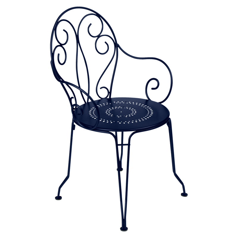 Load image into Gallery viewer, Fermob Montmartre Armchair in Deep Blue – stackable steel bistro garden armchair with scrollwork