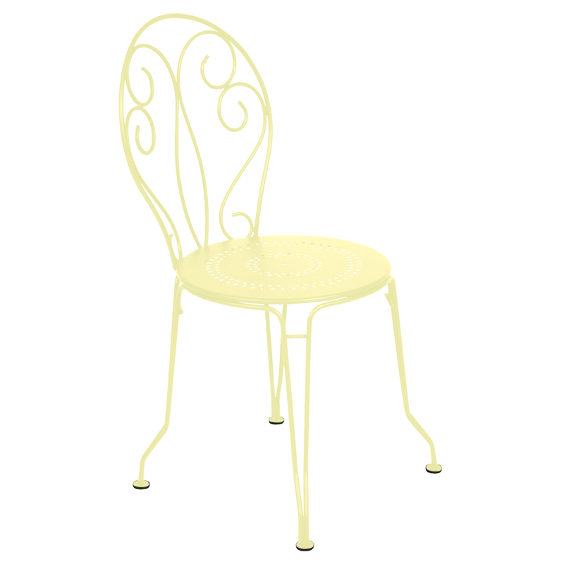 Load image into Gallery viewer, Fermob Montmartre Chair in Frosted Lemon – stackable steel bistro garden chair with scrollwork back