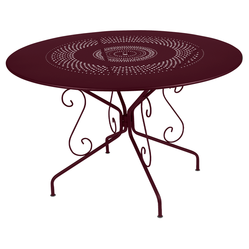 Load image into Gallery viewer, Fermob Montmartre Table Ø117 cm in Black Cherry – large round perforated steel garden table Ø 117 cm