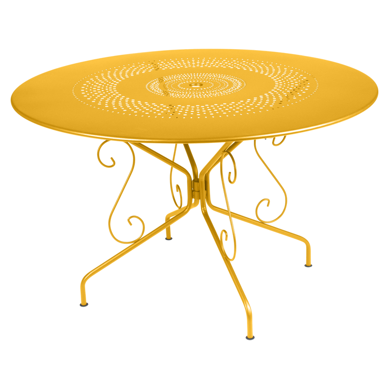 Load image into Gallery viewer, Fermob Montmartre Table Ø117 cm in Honey – large round perforated steel garden table Ø 117 cm