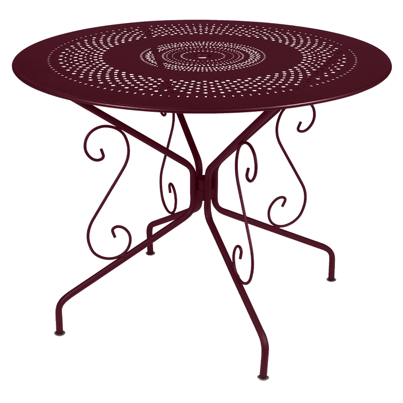 Load image into Gallery viewer, Fermob Montmartre Table Ø96 cm in Black Cherry – round perforated steel garden table Ø 96 cm