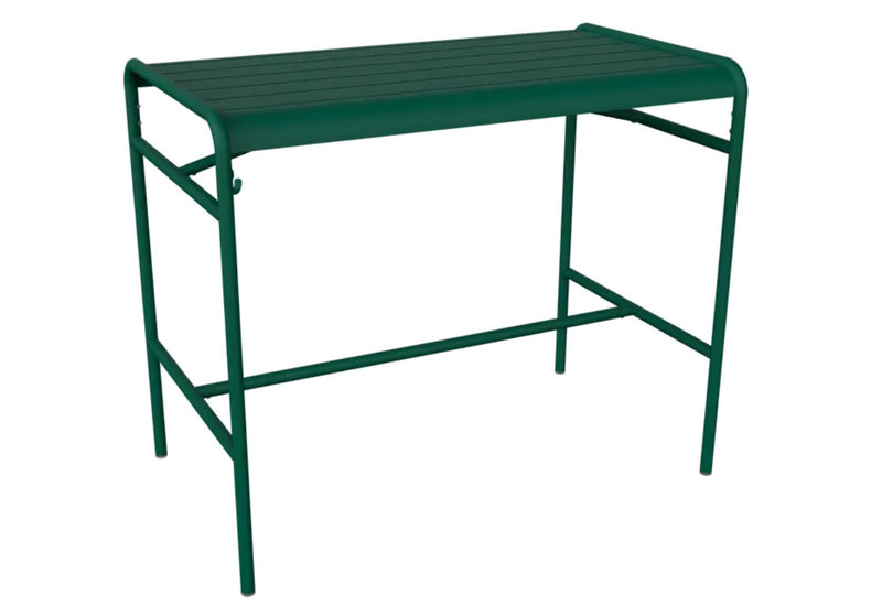 Load image into Gallery viewer, Fermob Luxembourg high metal table in forest green with a 126 x 73 cm surface, ideal for outdoor use and modern dining spaces.