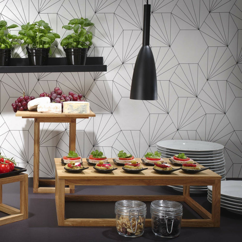 Load image into Gallery viewer, Madeira Black Teak Buffet Display Stand by Fine Dine, showcasing a sleek wooden stand for elegant food presentation.
