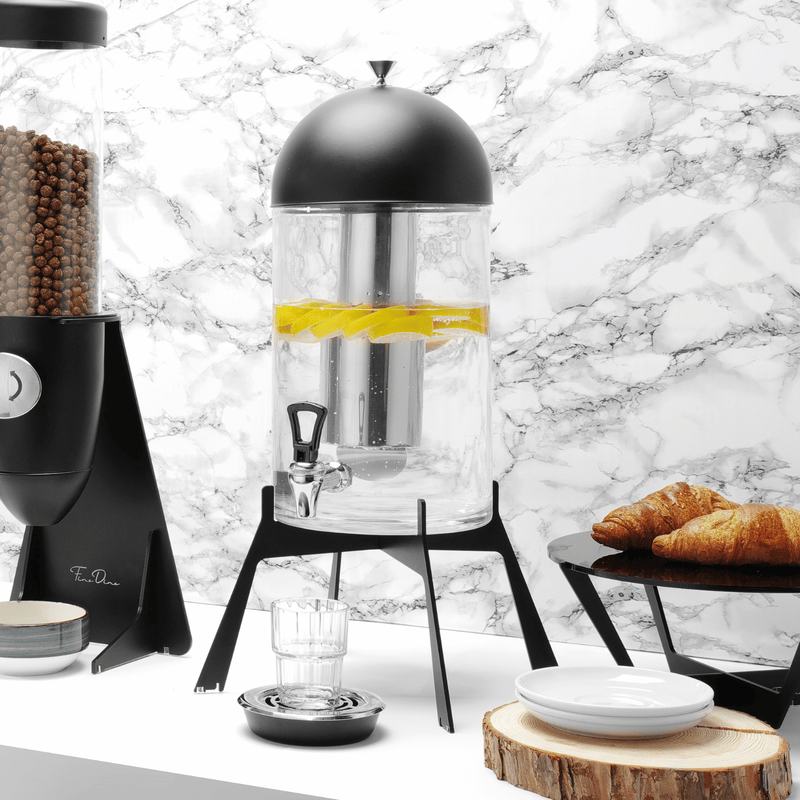 Load image into Gallery viewer, Fine Dine Skiatos Black 7L beverage dispenser with a sleek black finish, measuring 345x345x570mm, ideal for serving drinks.