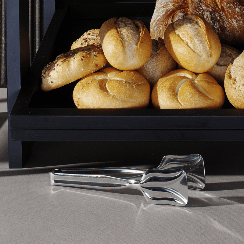 Load image into Gallery viewer, Fine Dine sugar tongs, 120mm stainless steel, with elegant curved design for serving sugar cubes.