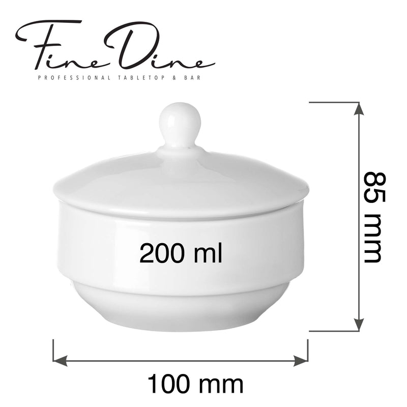 Load image into Gallery viewer, Fine Dine Pure Bianco sugar bowl, 200ml, white ceramic with a simple lid and handle for serving sugar.