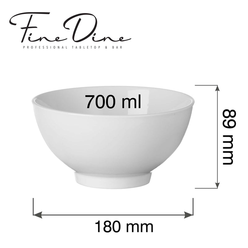 Load image into Gallery viewer, Fine Dine Pure Bianco 700ml bowl, 180mm diameter, white ceramic with smooth finish, ideal for serving or dining.
