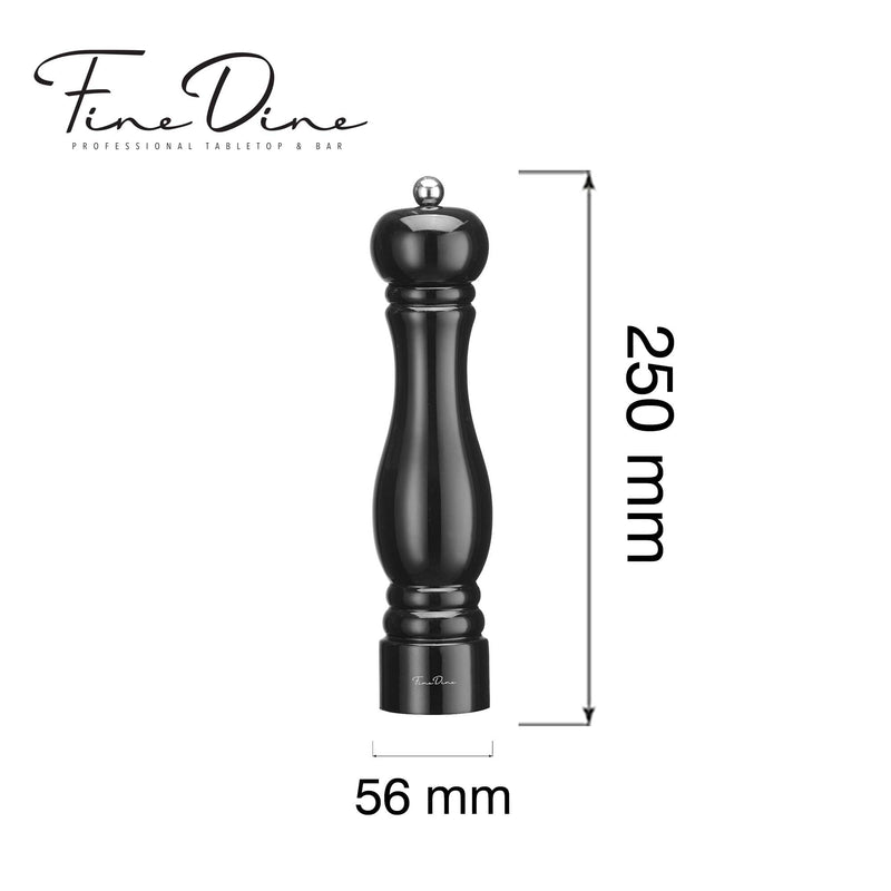 Load image into Gallery viewer, Black Fine Dine Monolith pepper mill with stainless steel grinding mechanism, 250mm tall, showing the sleek design and grinding details.