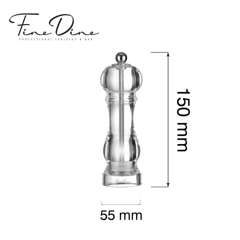 Load image into Gallery viewer, Claro acrylic pepper mill set by Fine Dine, 150mm, featuring clear acrylic body and adjustable grinding mechanism.