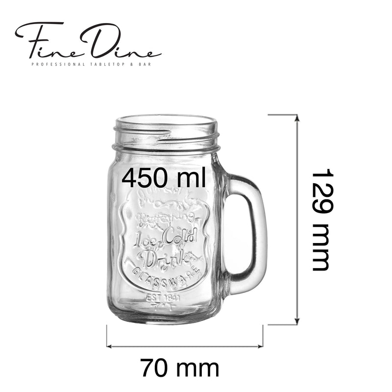 Load image into Gallery viewer, Fine Dine 450ml glass jar with handle, clear storage jar with a sturdy handle for easy pouring and serving.